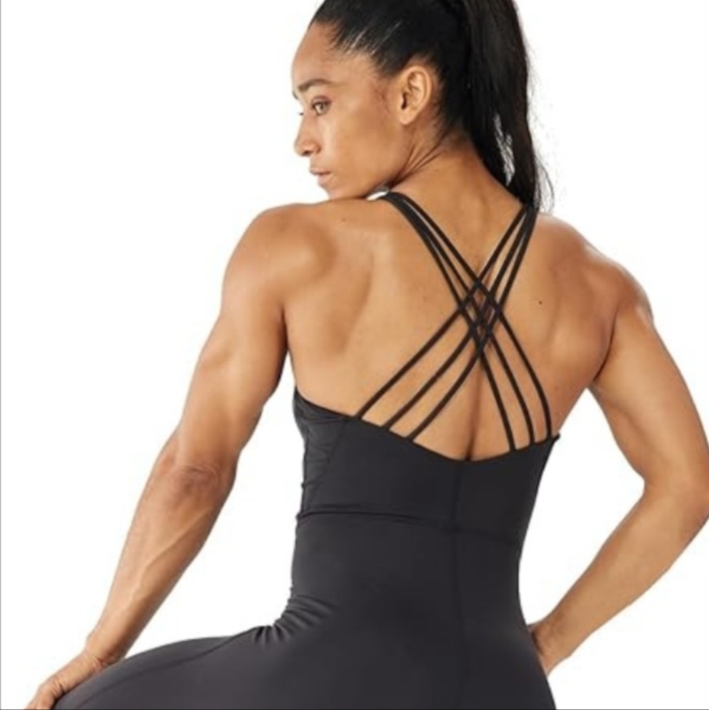Black Strappy Back Activewear Jumpsuit